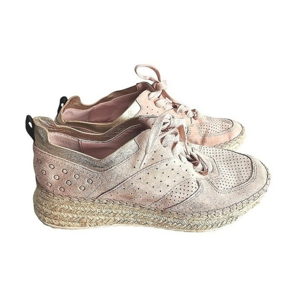 Marc Fisher ML Julio Sneakers Womens 7.5 Pink Espadrille Boho Metallic‎ Casual